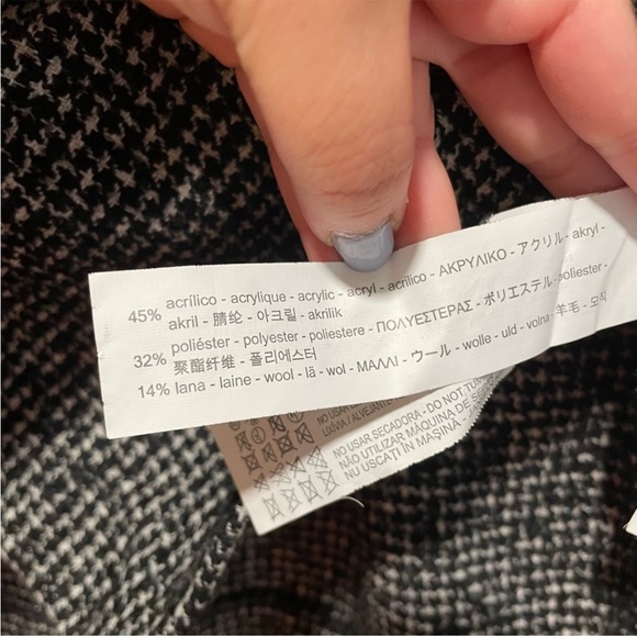 Zara Black White Tweed houndstooth Long Sleeve Blouse Medium - Picture 6 of 7